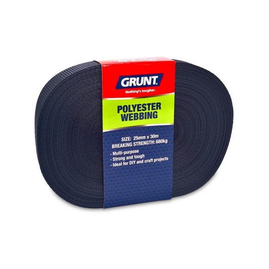 Grunt 25mm Black Poly Webbing 30m Strong Durable Lightweight - Auzzistore