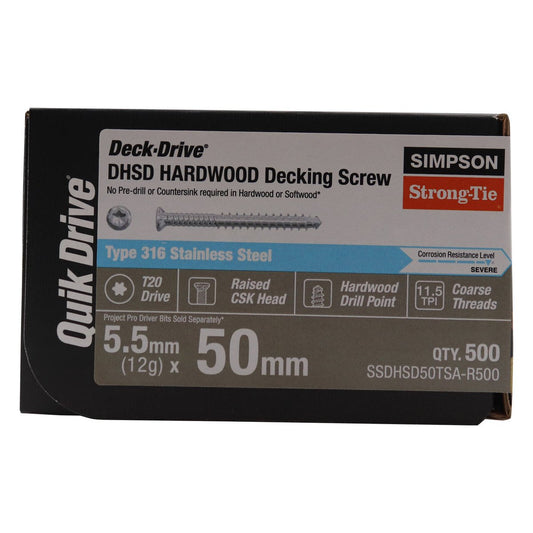 Simpson Strong Tie 12g x 50mm SS316 Quik Drive Decking Screw - 500 Pack - No Pre-Drilling - Corrosion Resistant – view 2 - Auzzistore