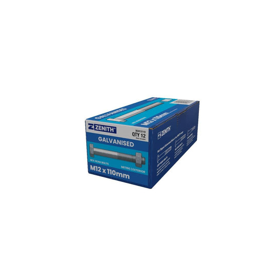 Zenith Hot Dip Galvanised Hex Head Bolts M12 x 110mm 12 Pack - Auzzistore