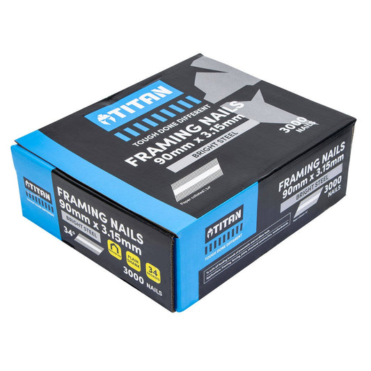 Titan 90mm Bright Steel Collated Framing Nails - 3000 Pack - Durable – view 2 - Auzzistore