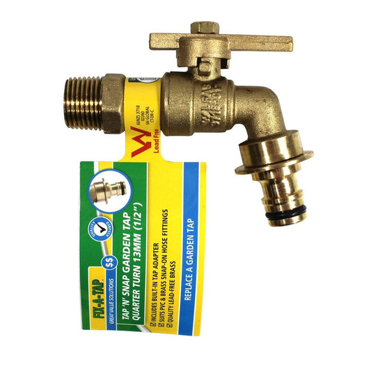 Fix a Tap Garden Tap - 13mm (1/2") Lead Free Brass - Quarter Turn - Durable - Auzzistore