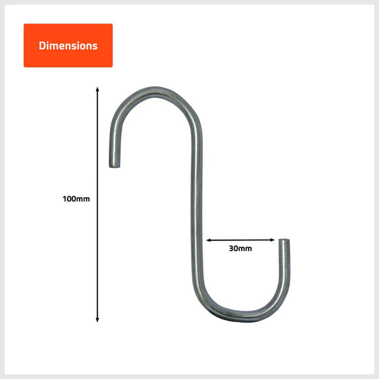Taskmaster Steel S Hook 4 Pack - 100 x 30 x 5mm - Durable Garage Storage – view 2