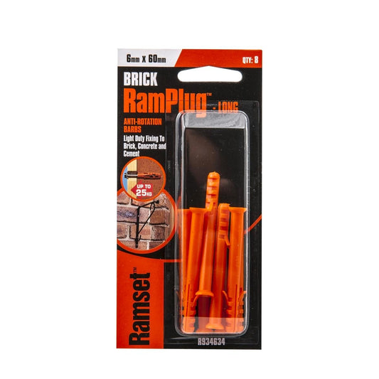 Ramset Ramplug Long Nylon Anchor 6 x 60mm 8 Pack Light Duty - Auzzistore