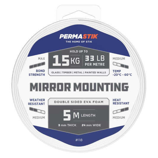 Permastik Mirror Mounting Tape - 5m x 24mm - EVA Foam - Max Bond Strength