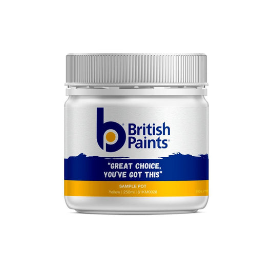 British Paints Yellow Sample Pot 250ml Water Low Sheen Finish