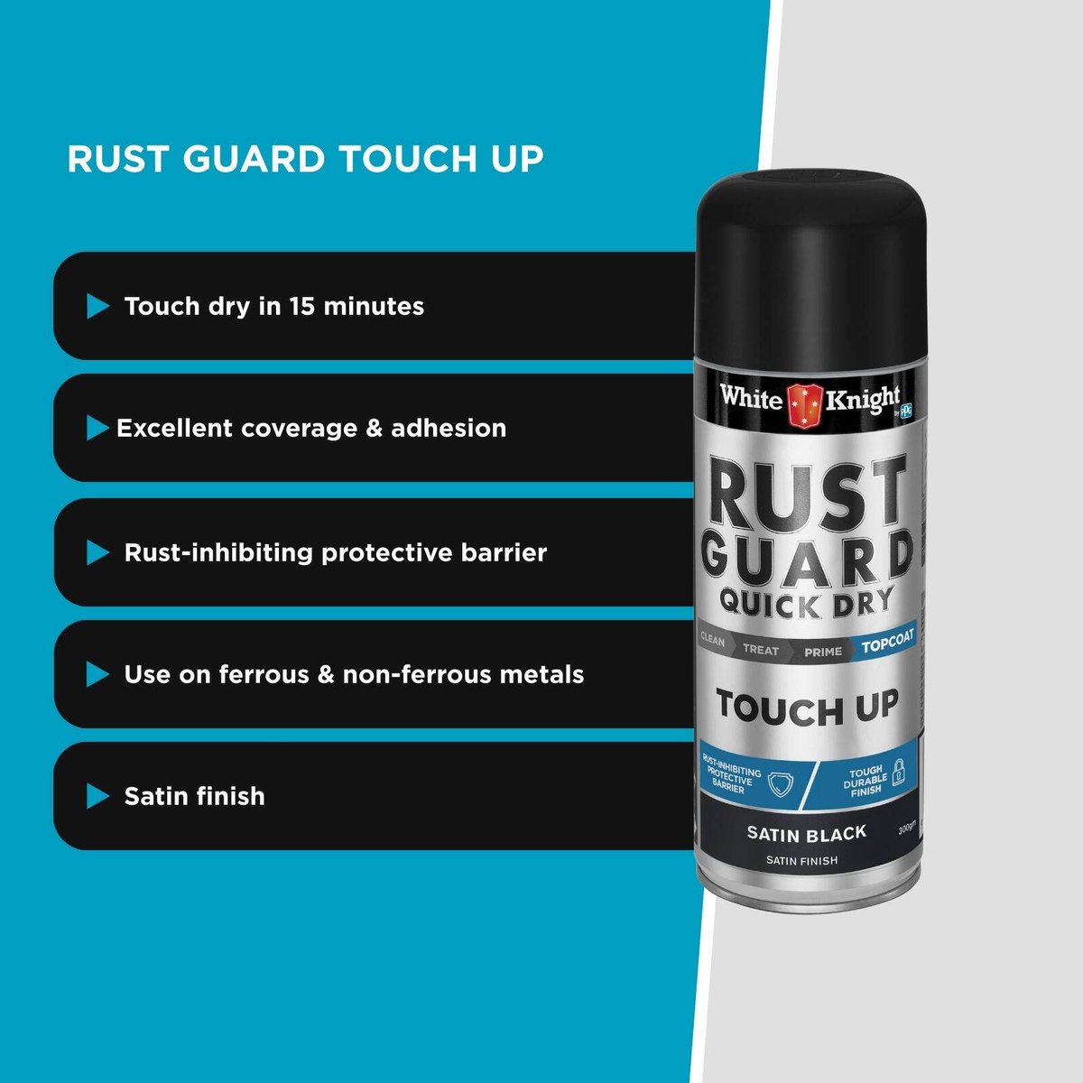 White Knight Rust Guard Black Satin Touch Up Spray Paint 300g Durable