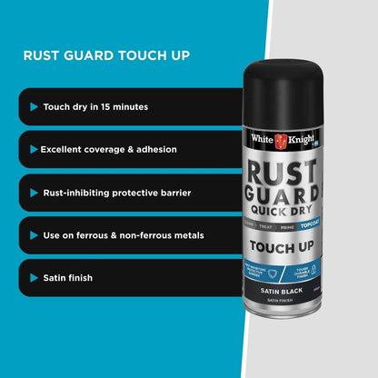 White Knight Rust Guard Black Satin Touch Up Spray Paint 300g Durable
