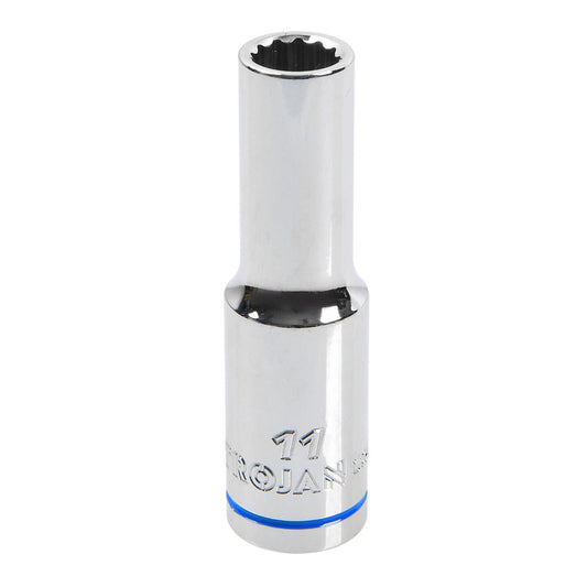 Trojan 11mm Deep Socket 1/2" Drive - Polished Chrome Vanadium - 12 Point - Auzzistore