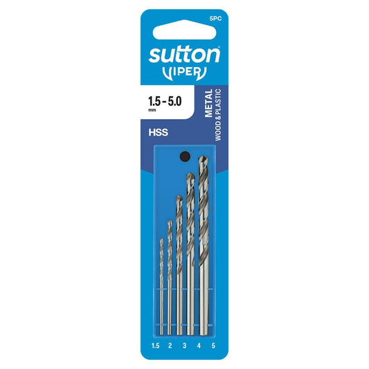 Sutton Tools Viper Metric Drill Bit Refill Set 5 Piece - 1.5mm to 5.0mm - Fast Drilling - Auzzistore
