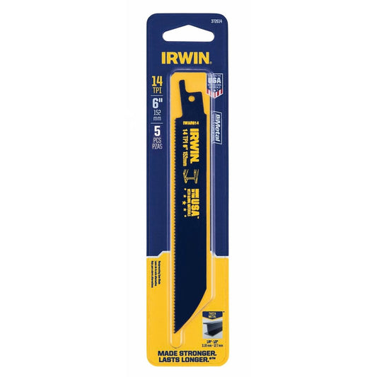 Irwin Bi-Metal Reciprocating Saw Blade 6" 14tpi 5 Pack - Black