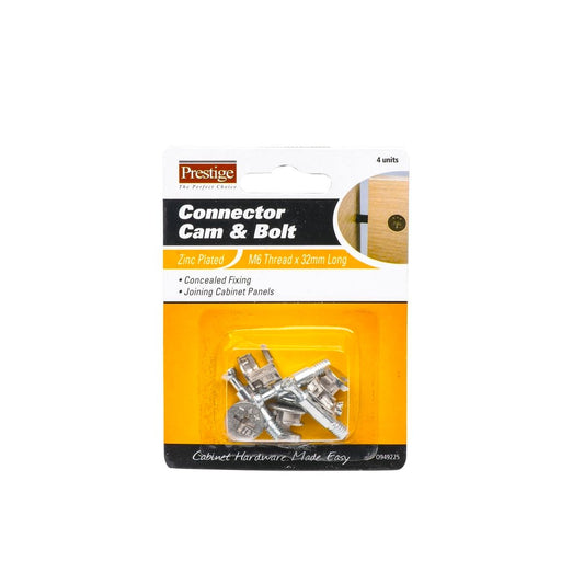 Prestige Connector Cam Bolt 32mm M6 Zinc Plate 4pk Rust Resistant - Auzzistore