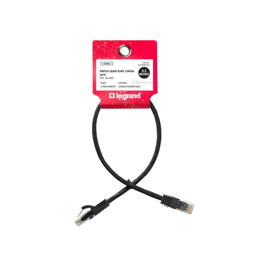 Legrand Cat6A RJ45 S/FTP Patch Lead - 0.5m - Black - High-Speed Connectivity