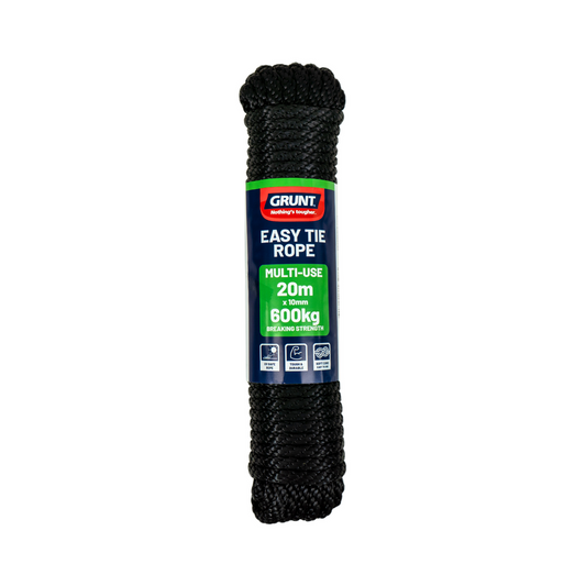 Grunt 10mm x 20m Black Easy Tie Rope - Polypropylene - Durable Use - Auzzistore