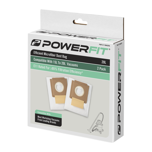 Powerfit E11 Dust Bag 20L Micro-Fibre 95% Filtration Efficiency 2 Pack