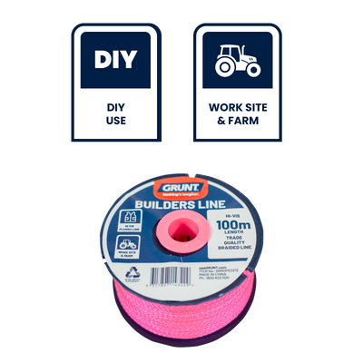 Grunt 100m Fluorescent Builders Line - Nylon - High Visibility - Trade Quality