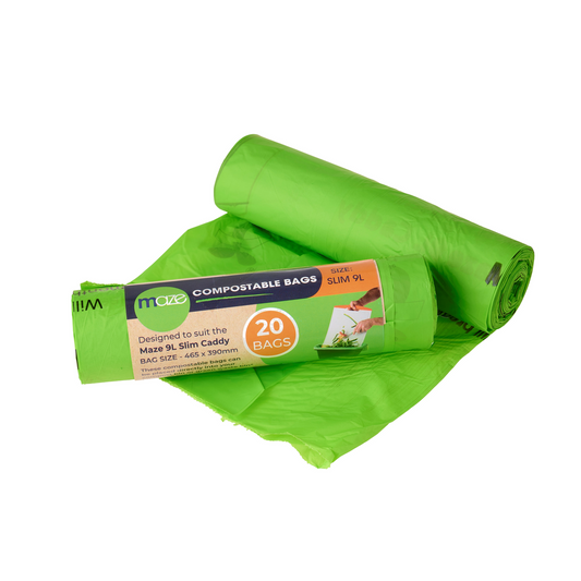 Maze 9L Slim Compostable Bags 20 Pack - 465mm x 350mm - Green - Auzzistore