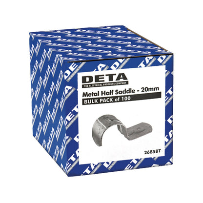 DETA 20mm Metal Conduit Half Saddle 100 Pack Zinc Plated Steel Durable