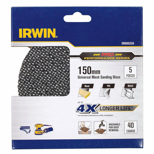 Irwin Orbital Sanding Disc - 150mm - Silicon Carbide - 40 Grit - 5 Pack - Auzzistore