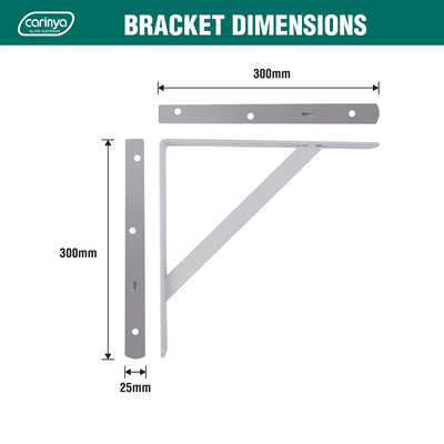 Carinya Straight Stayed Bracket 300mm White Steel 125kg Load Capacity