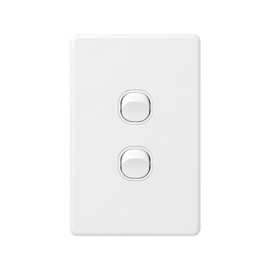 Deta X6 Gloss White Double Vertical Switch - 2 Gang - Polycarbonate - Durable - Auzzistore