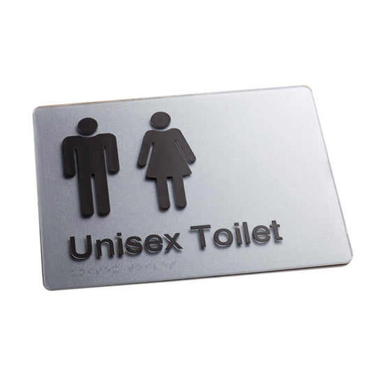 Sandleford Unisex Toilet Braille Sign - 180 x 235mm - Silver Acrylic - Auzzistore