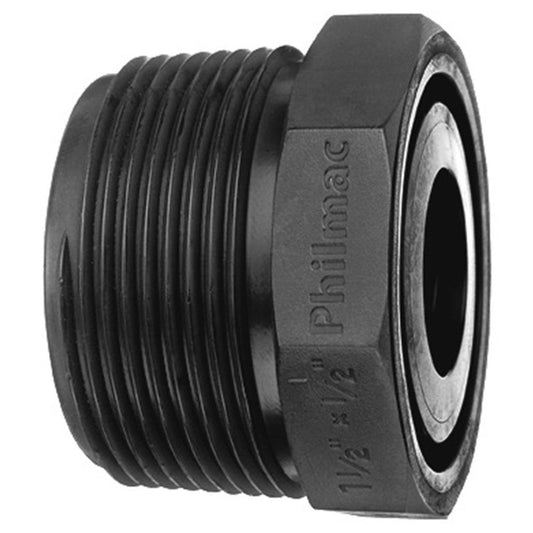 Philmac 1 1/2 x 1 BSP Thread Pipe Bush Polypropylene Black Durable - Auzzistore
