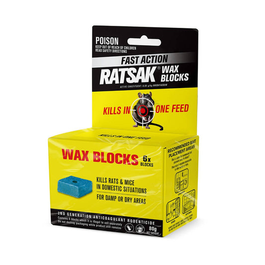 Ratsak Fast Action Wax Blocks 80g - 6 Pack - Moisture Resistant - Blue - Auzzistore