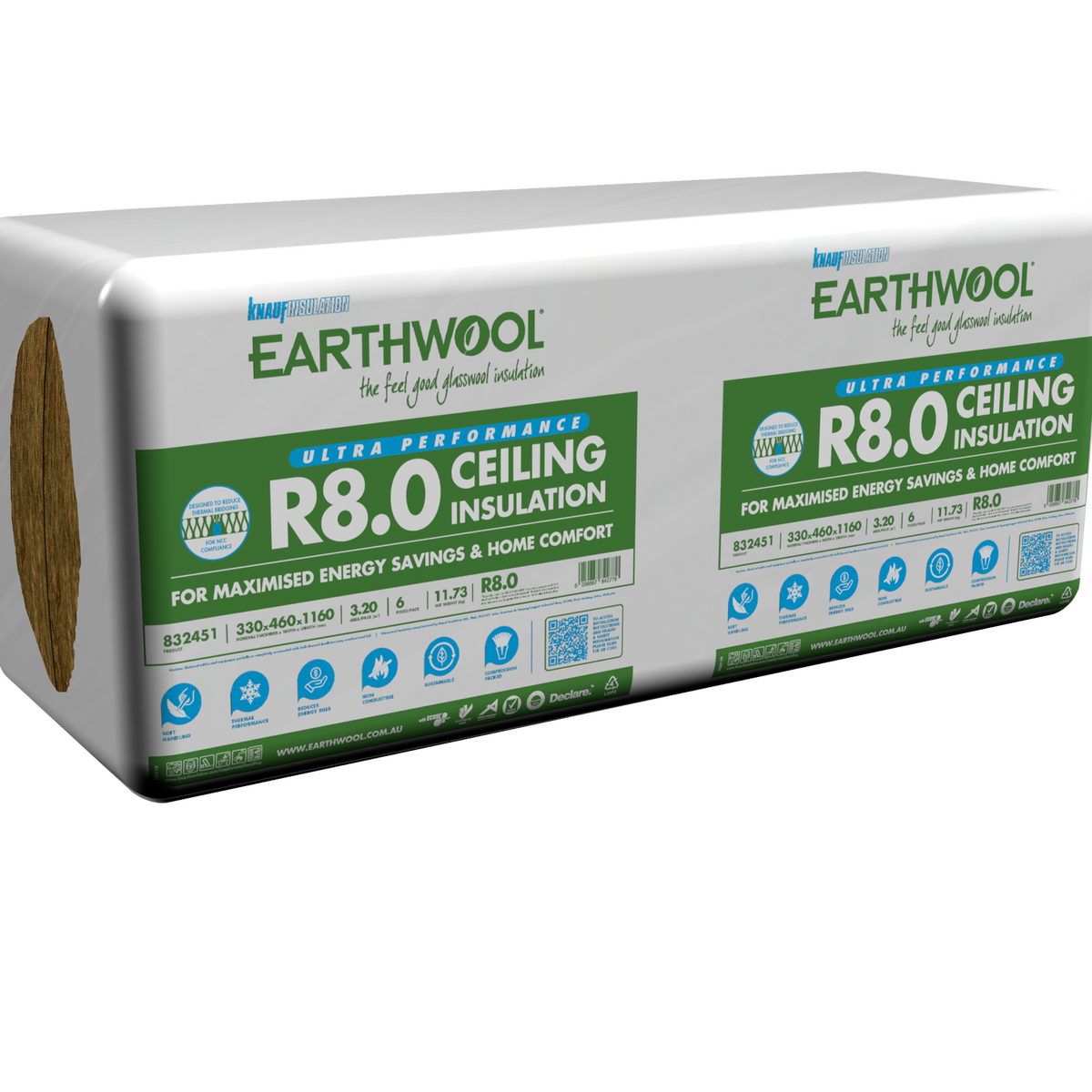 Earthwool R8.0 Ceiling Batt 350 x 460 x 1160 - 7 Pack - High Thermal Performance