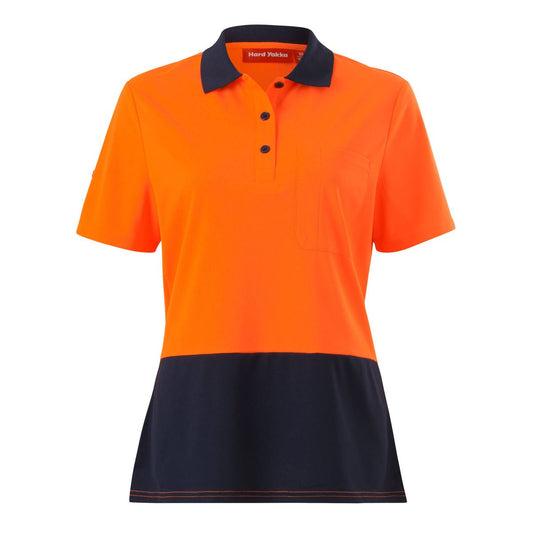 Hard Yakka Women's Hi Vis Polo Size 12 - Orange/Navy - Short Sleeve - UPF 50+