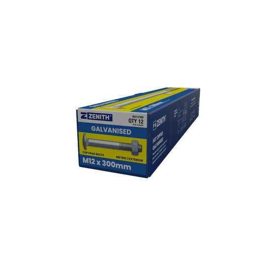 Zenith Cup Head Bolt - M12 x 300mm - Hot Dipped Galvanised - 12 Pack - Auzzistore