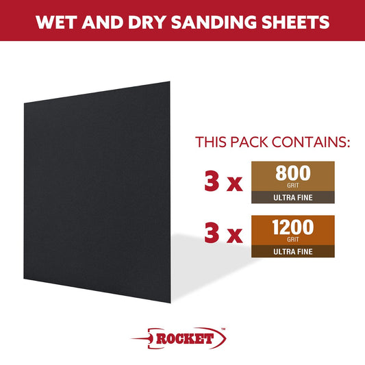 Rocket 800 Wet Dry Sanding Sheets - 6 Pack - 280mm x 230mm - Versatile for Metal, Plastic, Concrete – view 2 - Auzzistore