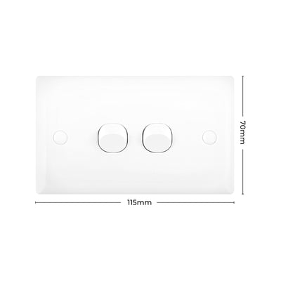 DETA White Solid Plate Double Switch - 2 Gang - Polycarbonate - Durable