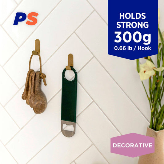 Permastik Small Brass Metal Hooks 6 Pack - 110mm x 170mm - Holds 300g – view 2