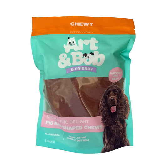 Art Bob Pig Ear Chews Adult Dog Treats 5 Pack - Natural - 60mm x 226mm