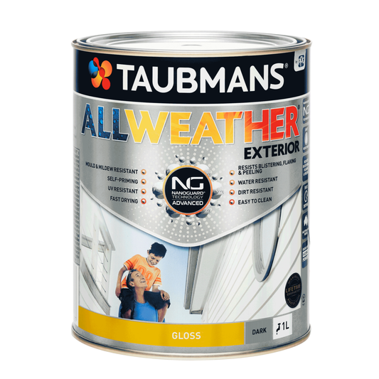 Taubmans 1L Dark Gloss All Weather Exterior Paint - Water Based Acrylic - Mould Resistant - Auzzistore