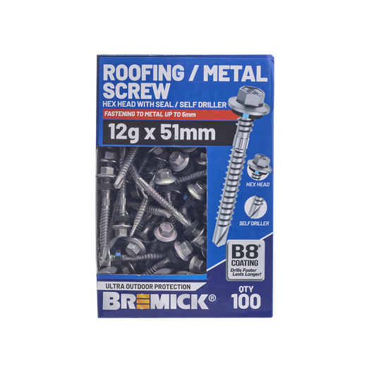 Bremick Hex Roofing Screw 12g x 51mm - Box of 100 - Watertight Seal - Corrosion Resistant – view 2 - Auzzistore