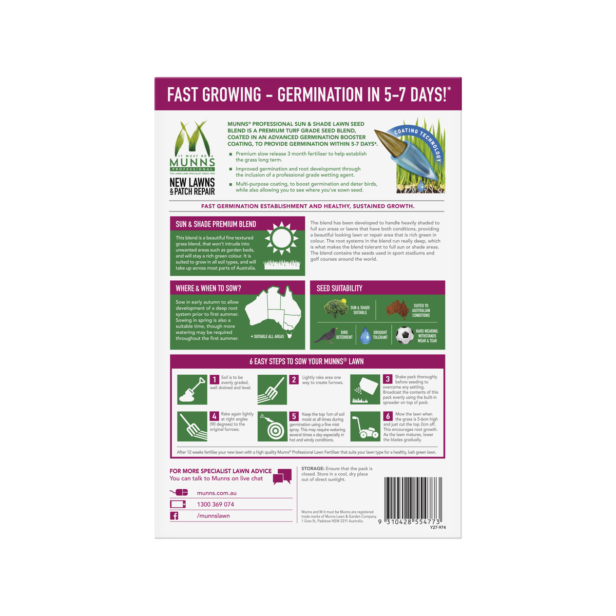 Munns Professional Lawn Seed Blend - 1.1kg - Turf Grade - Drought Tolerant