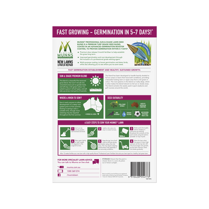 Munns Professional Lawn Seed Blend - 1.1kg - Turf Grade - Drought Tolerant