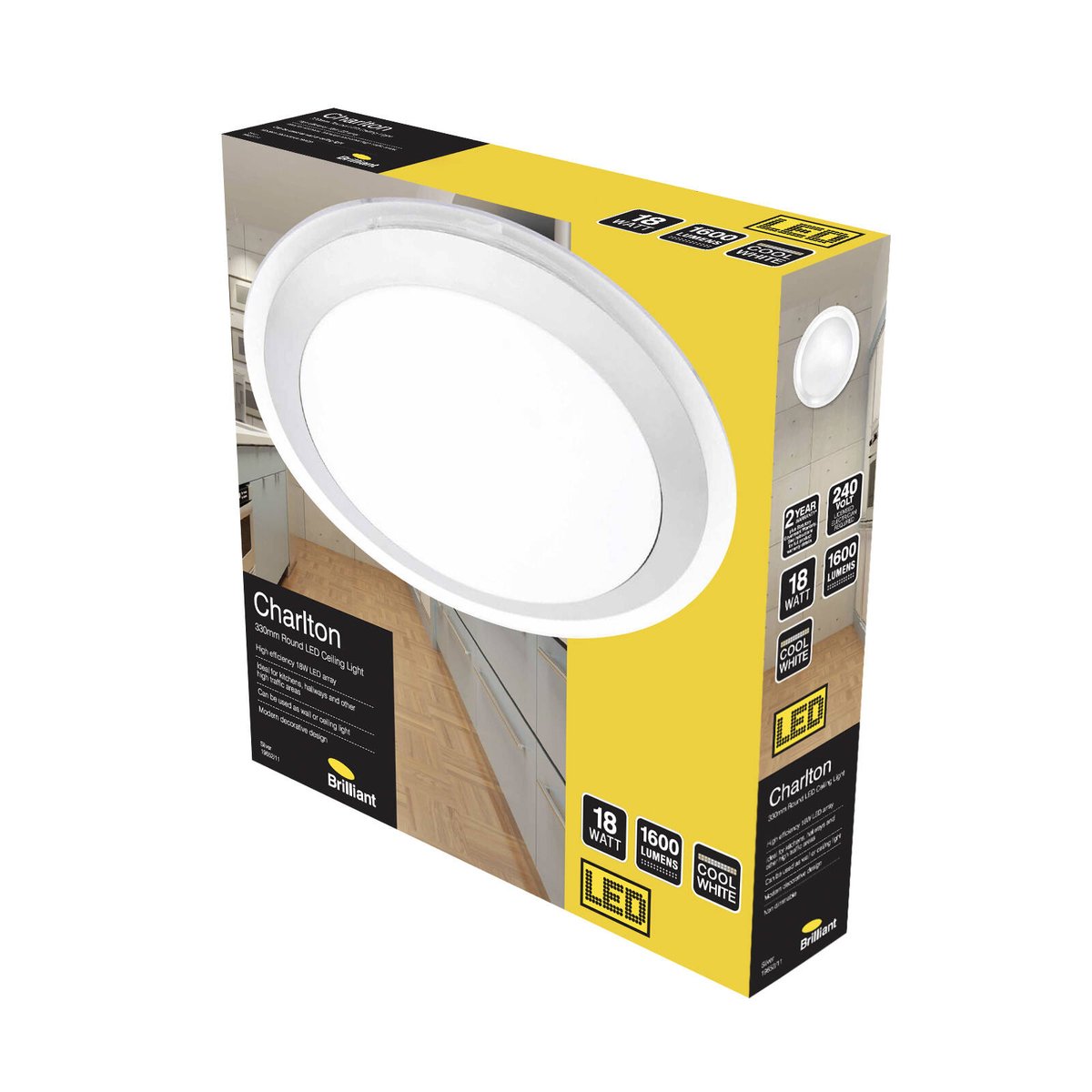 Brilliant 33cm 18W Charlton LED Oyster Ceiling Light - Acrylic - Modern Design