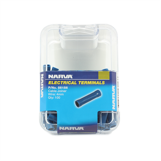 Narva 4mm Blue Butt Splice Cable Joiner 100 Pack Flared Vinyl Insulated - Auzzistore