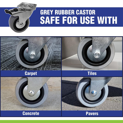 Easyroll 100mm Grey Rubber Fixed Plate Castor 55kg Load Capacity