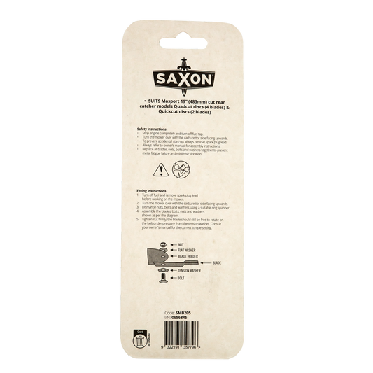Saxon 19" Mower Blade Bolt Set - 2 Blades & Hardware - Suits Masport – view 2 - Auzzistore