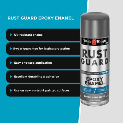 White Knight Rust Guard 310g Epoxy Enamel Spray Paint - Machinery Grey - UV-Resistant - Durable - Quick Dry
