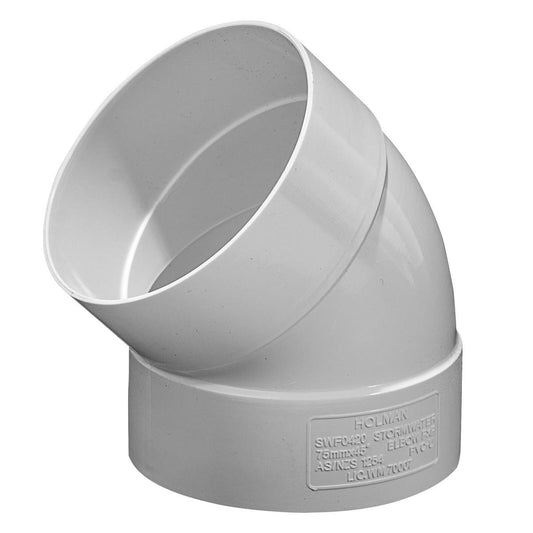 Holman 75mm Stormwater Elbow 45 Deg PVC White Connection Benefit - Auzzistore