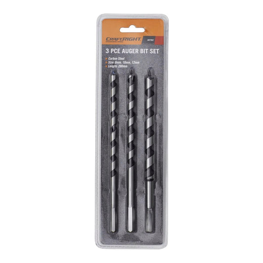 Craftright Auger Drill Bit Set - 200mm - Carbon Steel - 3 Pieces - Auzzistore