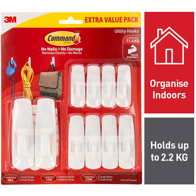 Command Hooks White Adhesive 10 Pack Plastic Damage-Free Hanging