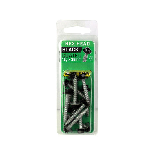 Otter Black Hex Head Screws 12 x 35mm - 12 Pack - Self-Drilling - Corrosion Resistant - Auzzistore