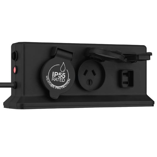 Arlec IP55 4 Outlet Weatherproof Powerboard - 1.8m - Dark Grey - Rapid Charging USB A & C