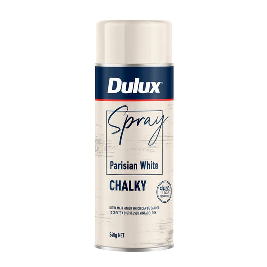 Dulux 340g Chalky Spray Paint - Parisian White - Fast Drying - Self-Priming - Auzzistore