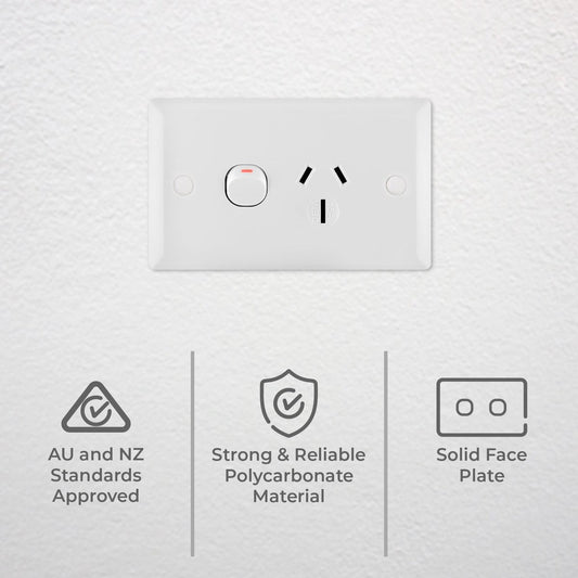 Deta 15A Solid Plate Single Power Point - Standard Size - Polycarbonate - Durable – view 2 - Auzzistore
